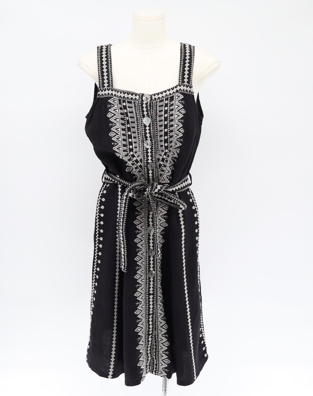 Johnny Was Women's Embroidered Linen Tank Bohemian Sundress Black Sz XS